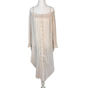 Free People Wild Adventures Maxi Shirt XS Ivory Boho Coastal Chic Beach EUC
